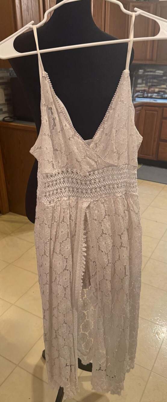 CUPSHE Women's Thin Straps Ruching Smocking Lace Jumpsuit Cover-Up